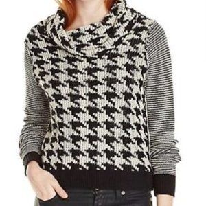 Lucky Brand Houndstooth Black and Cream Cowlneck Sweater